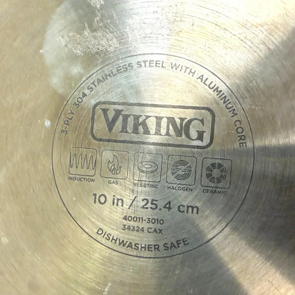 Viking Fry Pan 10in Silver Stainless Steel 3-Ply Aluminum Core 40011-3010